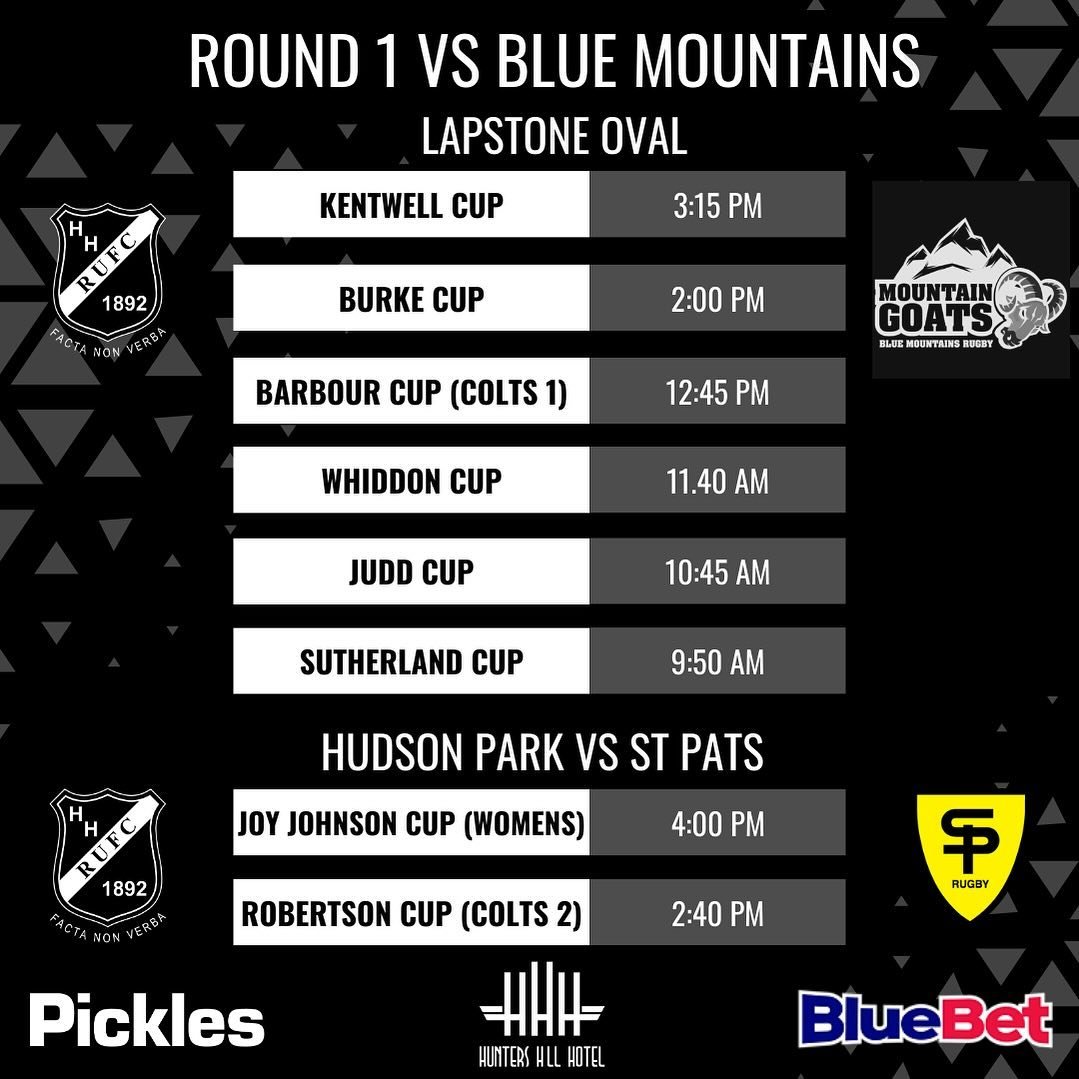 2024 Season kicks off with a blockbuster at Laptstone Oval against our mates from @bluemountainsrugbyclub - with a full dance card!  Our @hhwomensrugby team play St Pats in the showcase game at @sprc_1964 Back to Hudson Day - while Colts II will batt