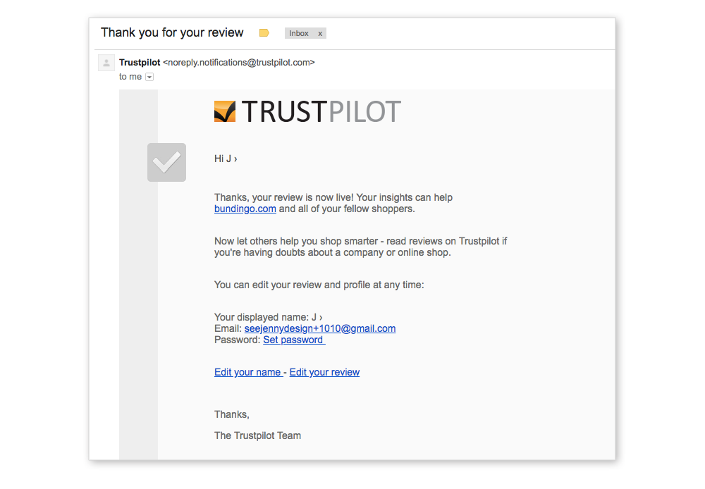 The new account email