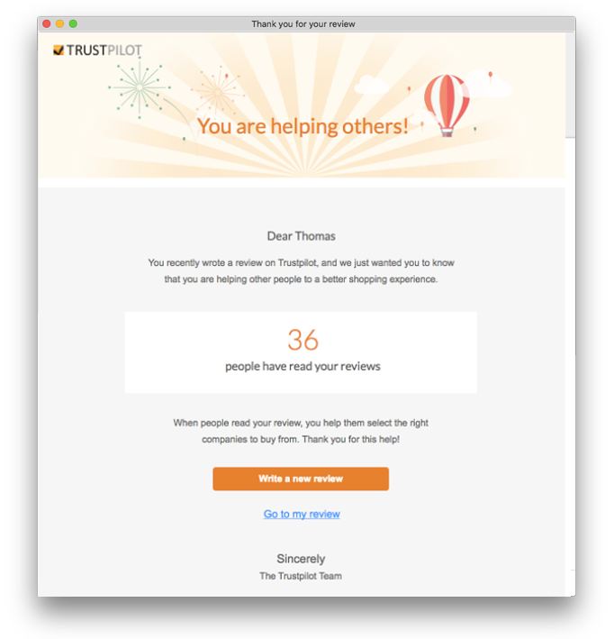 The digest email prompted 20% of recipients to come back to Trustpilot.com. Design by Rasmus Thimm.