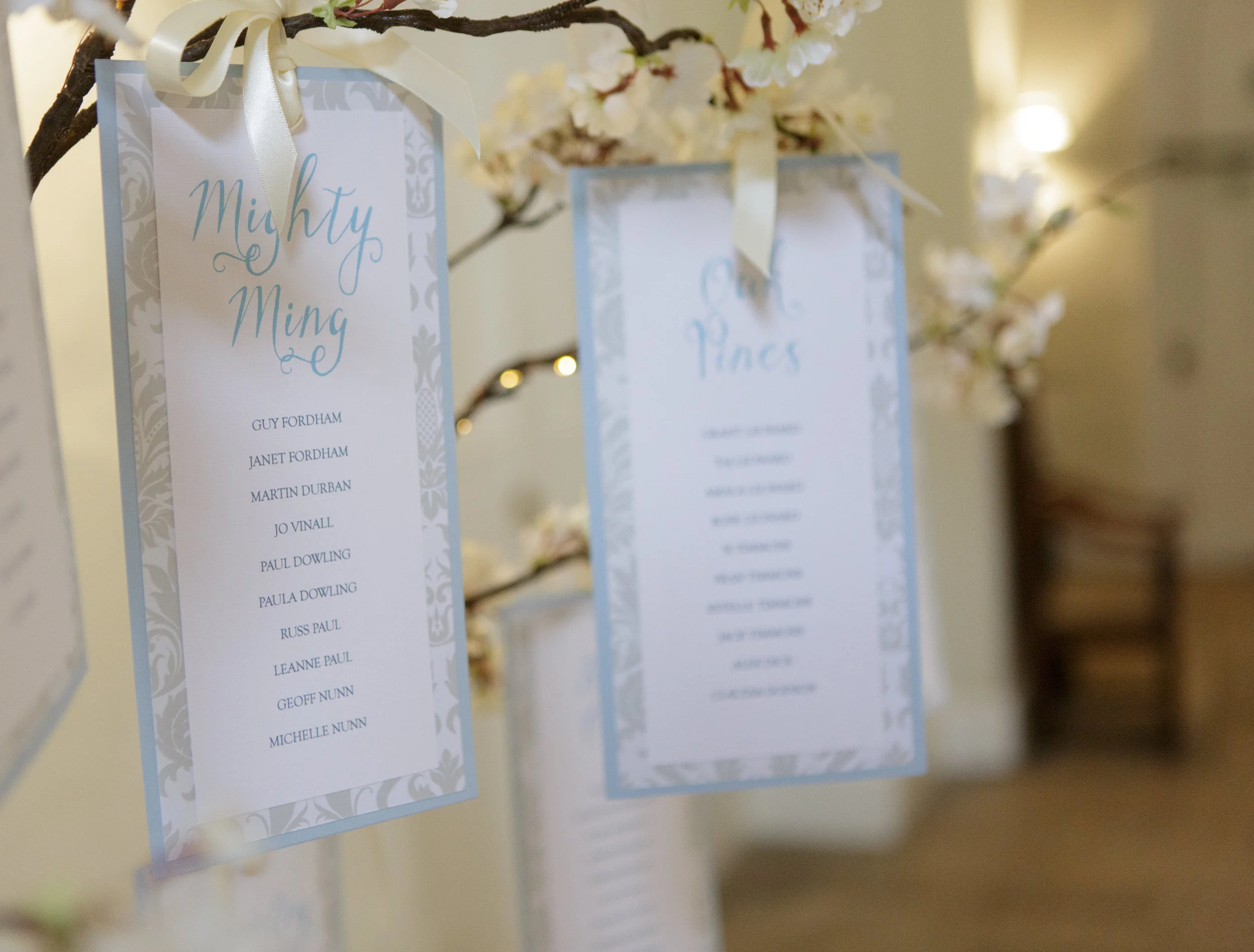 Table plan displayed from our beautiful blossom tree