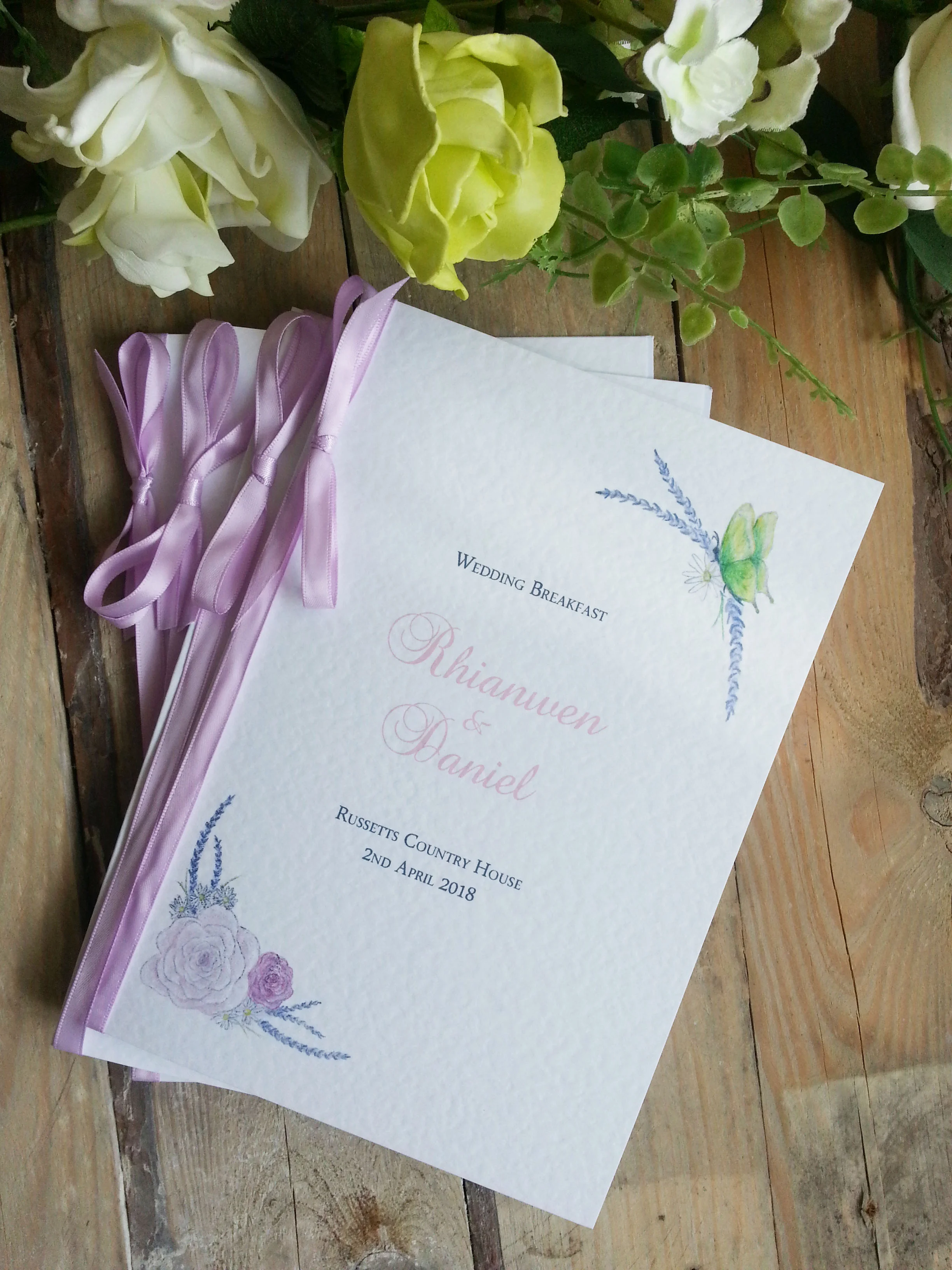 folded menus, illustrations supplied by the Bride