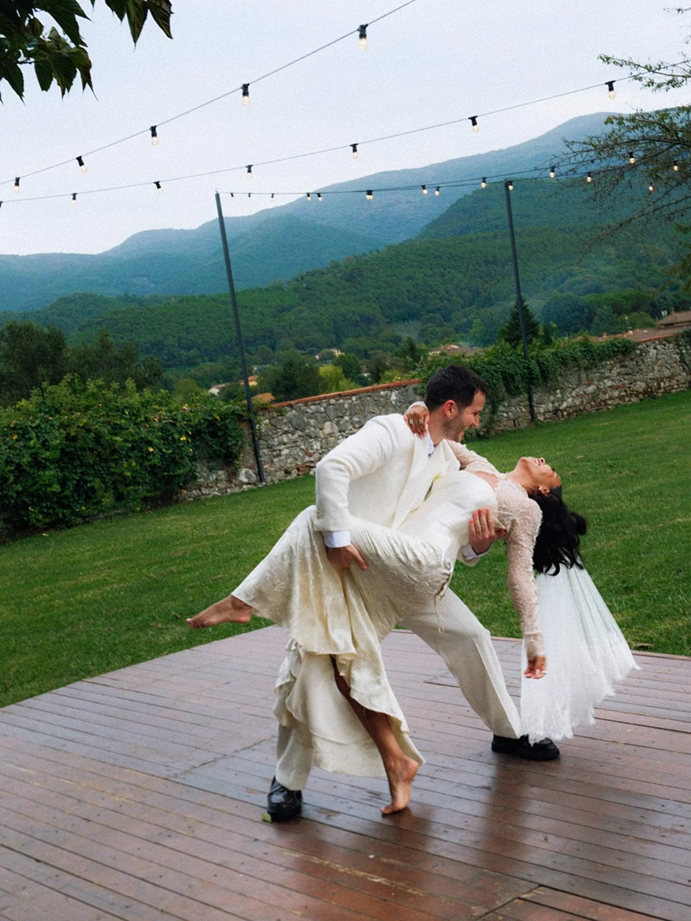 Saige and Nels dancing before dinner at @villabuonvisi