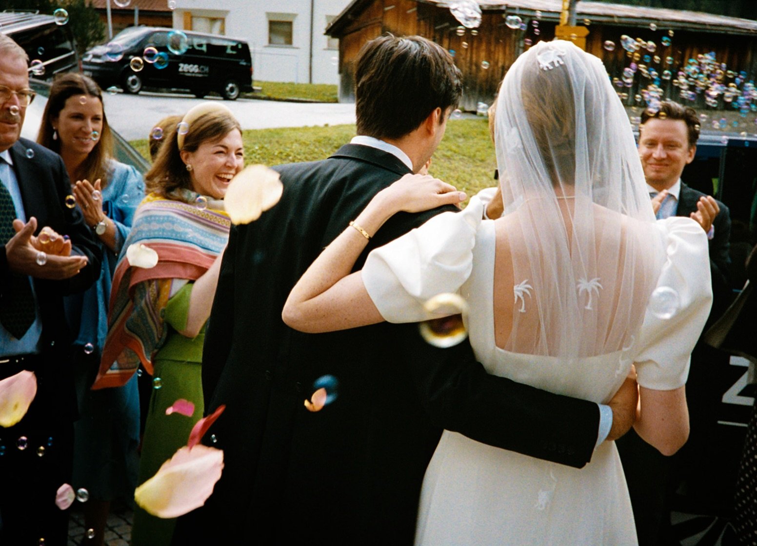 Helene and Marc just after their ceremony. Their guests were cheering them on while the shuttle vans waited to take everyone to the gondola station.

With @anna_lets_celebrate @hotel_chasamontana