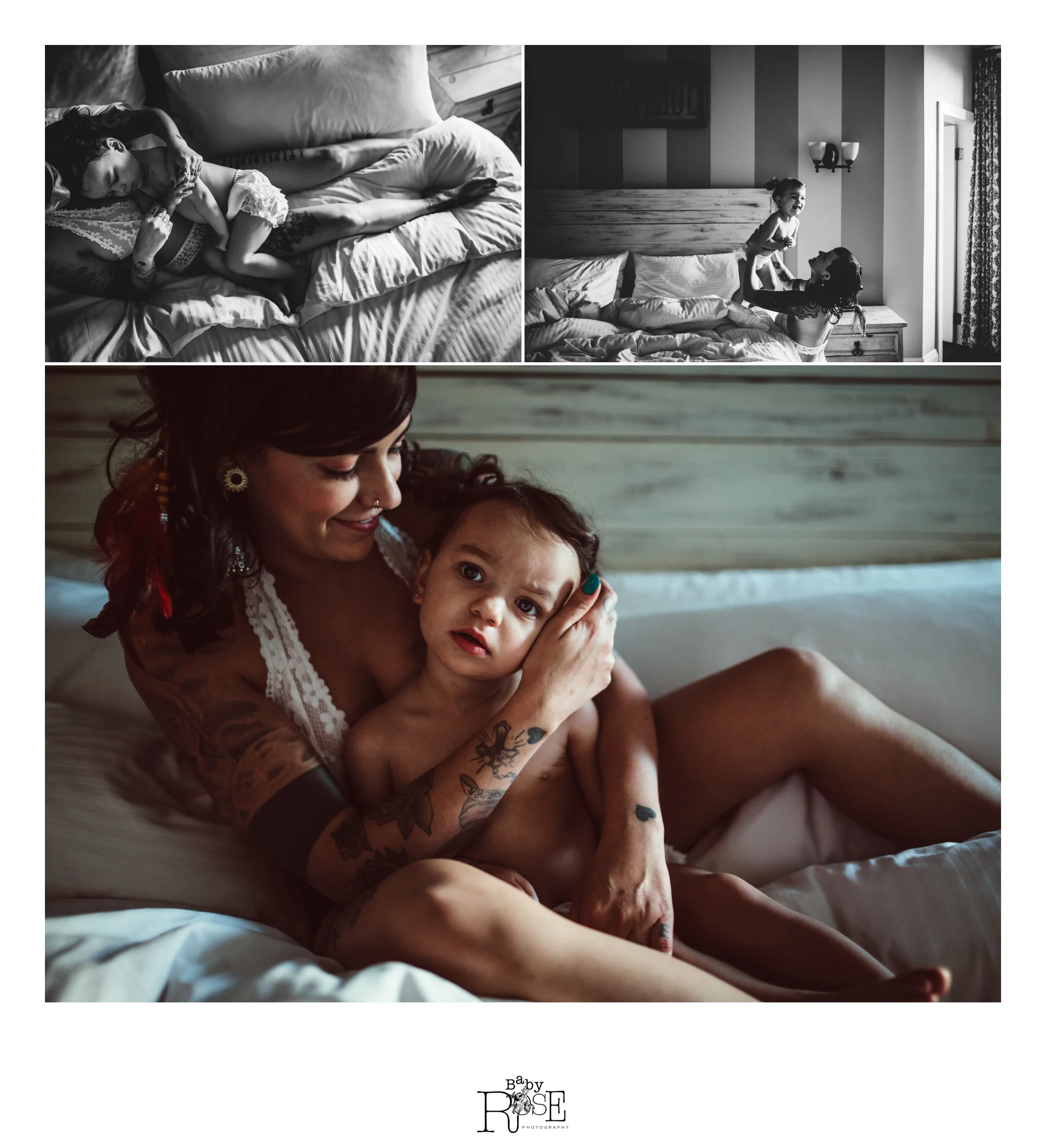 Mother and child snuggling in bed