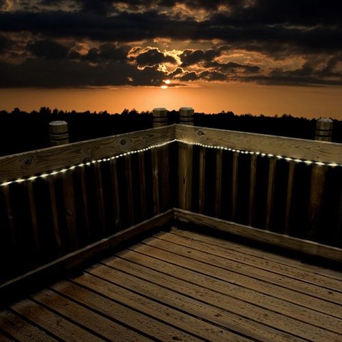 These string lights add sparkle to a simple wood deck, plus they are long-lasting LEDs powered by solar energy.