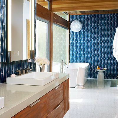 Blue Heath tile, lots of wood, and plenty of natural light - it doesn't get better than this.