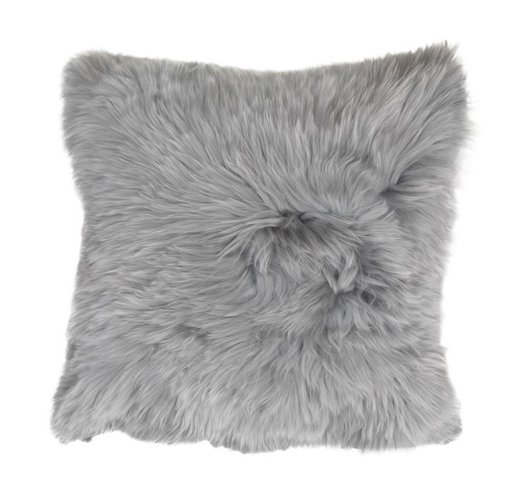 The classic shaggy (long-haired) pillow, this one from Mitchell Gold Bob Williams and shown in silver. via mgbwhome.com