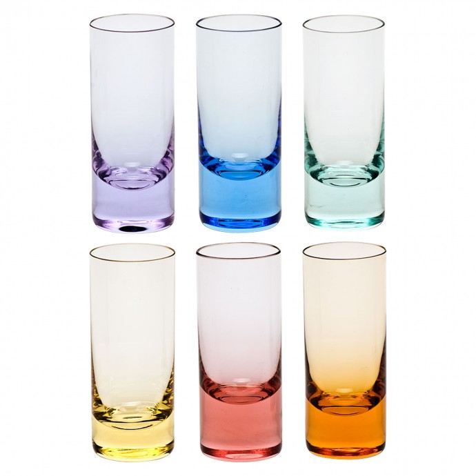 Bring beautiful color to a vodka tasting. Multi-colored vodka glasses from Moser via Jung Lee NY. These double as lovely bud vases.