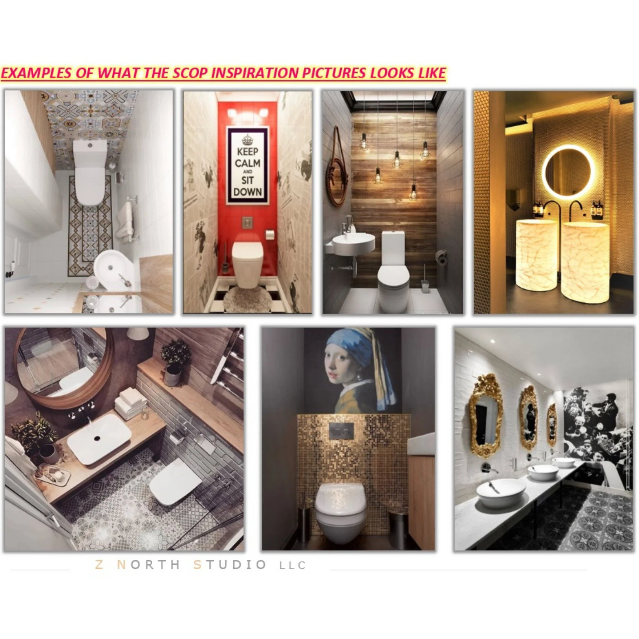 Design The Restrooms and Their Hallway, Ceiling and Floor