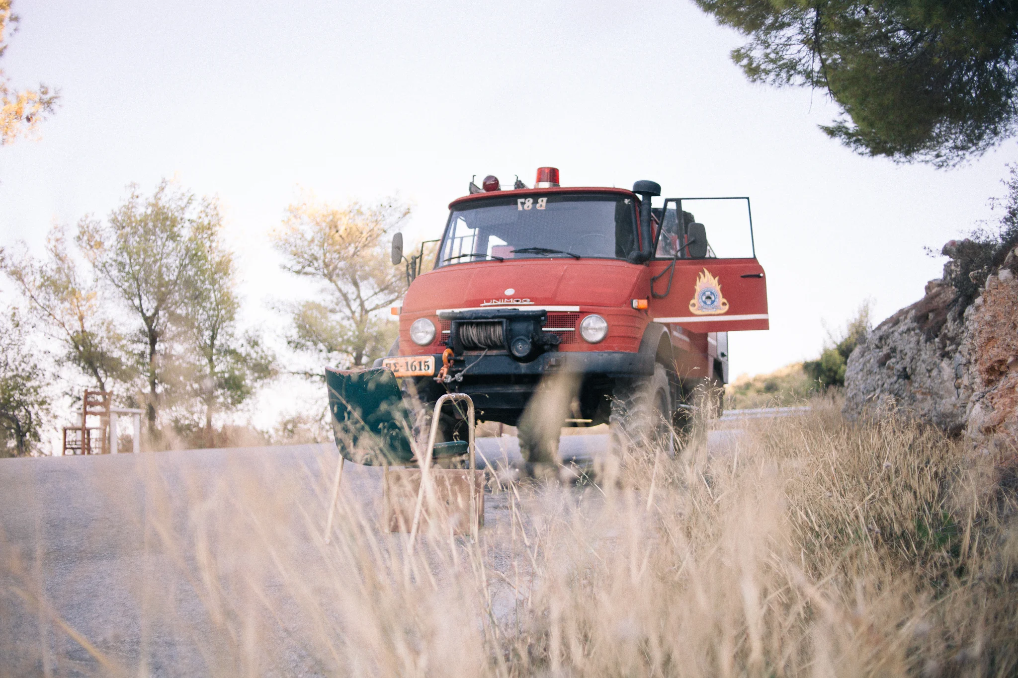 The only firetruck on the island, a Unimog 406