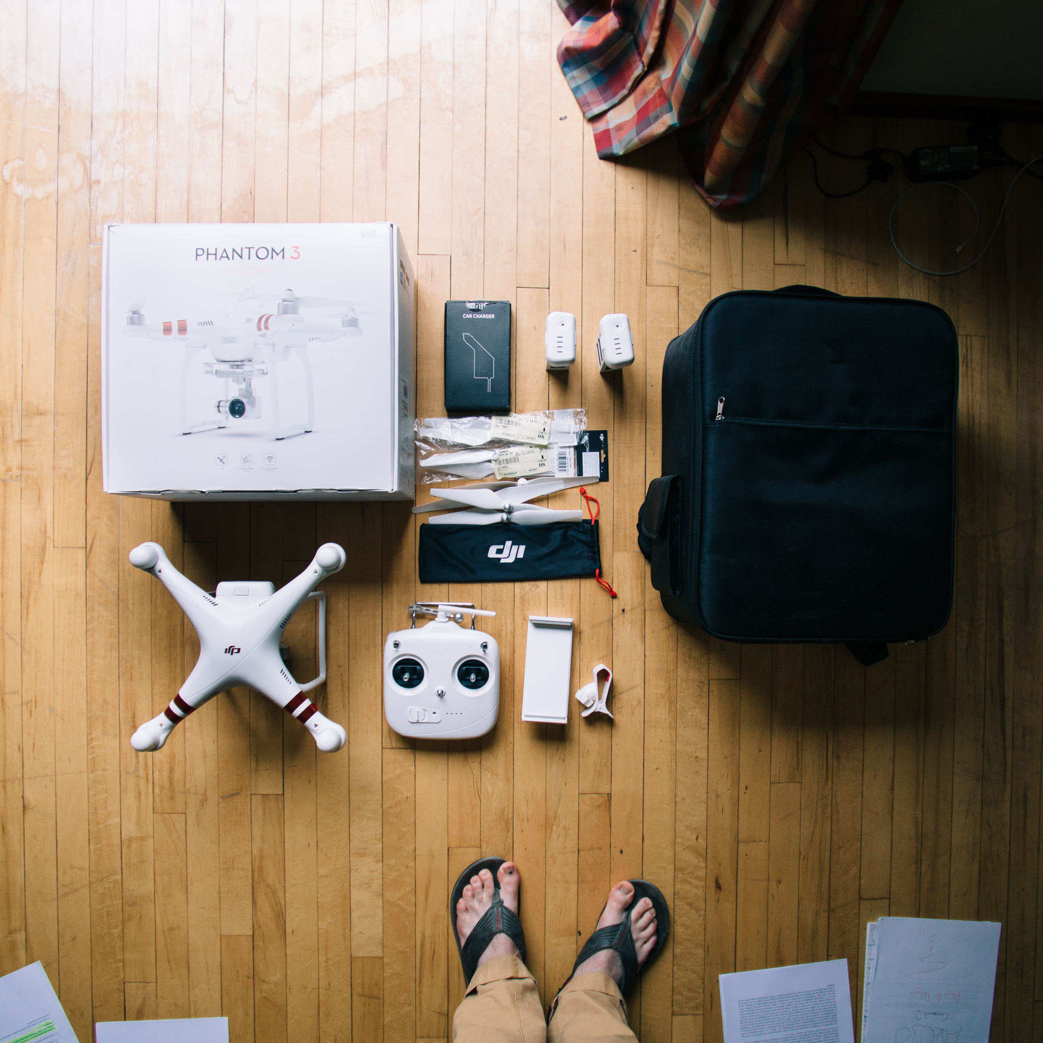 This was the kit back in England. I got rid of the box, but added an extra battery, a range extender and a better phone holder to it last summer.