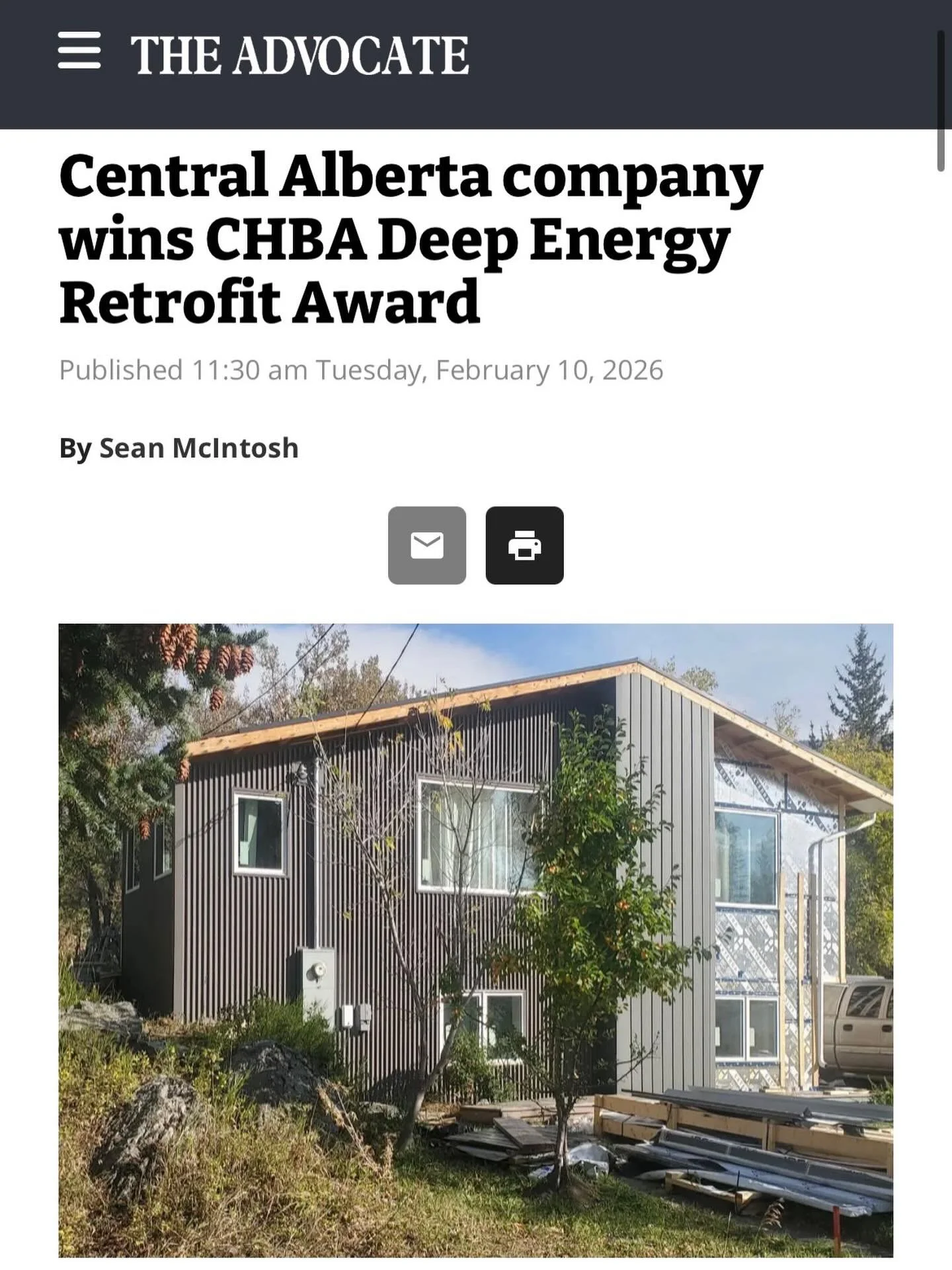 A Central Alberta company has received national recognition for its work on a 1970s home retrofit project.  Lacombe County-based Sol Invictus Energy Services has been recognized by the Canadian Home Builders&rsquo; Association&rsquo;s &ldquo;Towards 