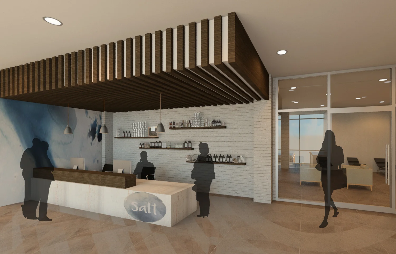  The spa entrance stands as both a reception for those checking-in for appointments, as well as those purchasing the spa products displayed. 