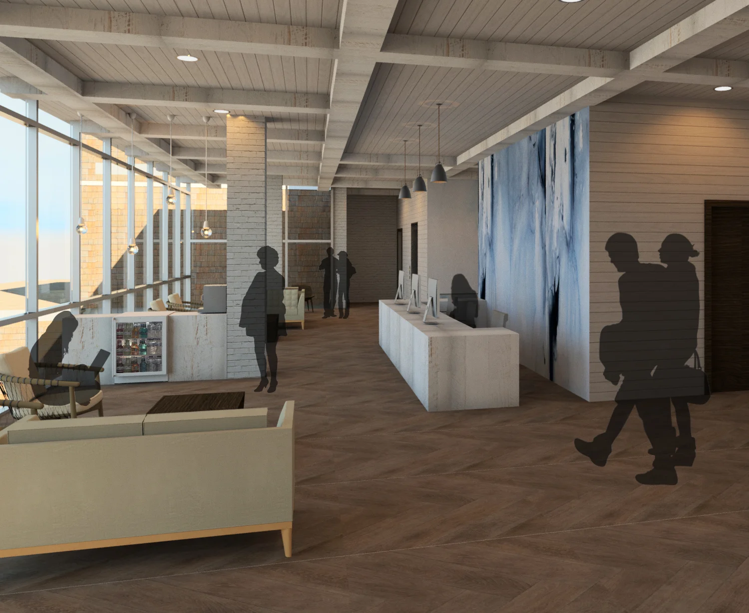  The surgery center reception and lobby has a refreshment stand and sweeping views of the ocean to give those waiting a comfortable and luxurious environment. 