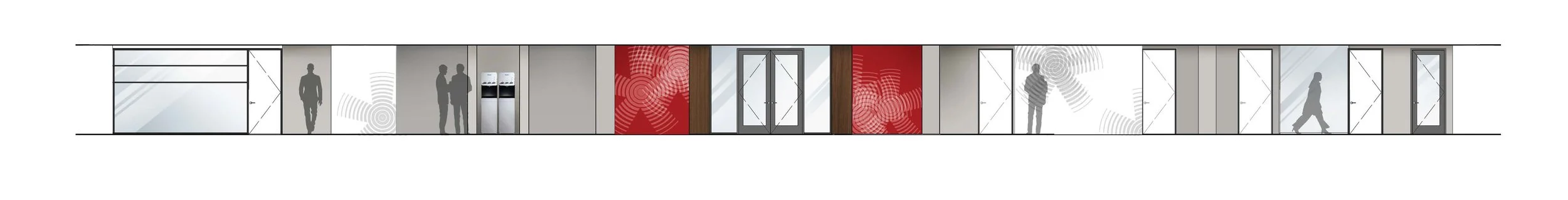  Elevation of the corridor with newly designed graphic decals on walls. 