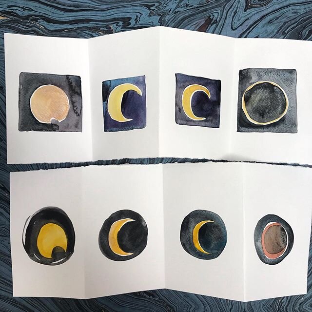 Almost too late but just in time for Father&rsquo;s Day. &ldquo;You Eclipse all others&rdquo; Accordion fold cards. 5 1/5&rdquo; by 14&rdquo;. Choose square or circular. In Etsy store or DM me. Painted on front and back to show the phases of an eclip
