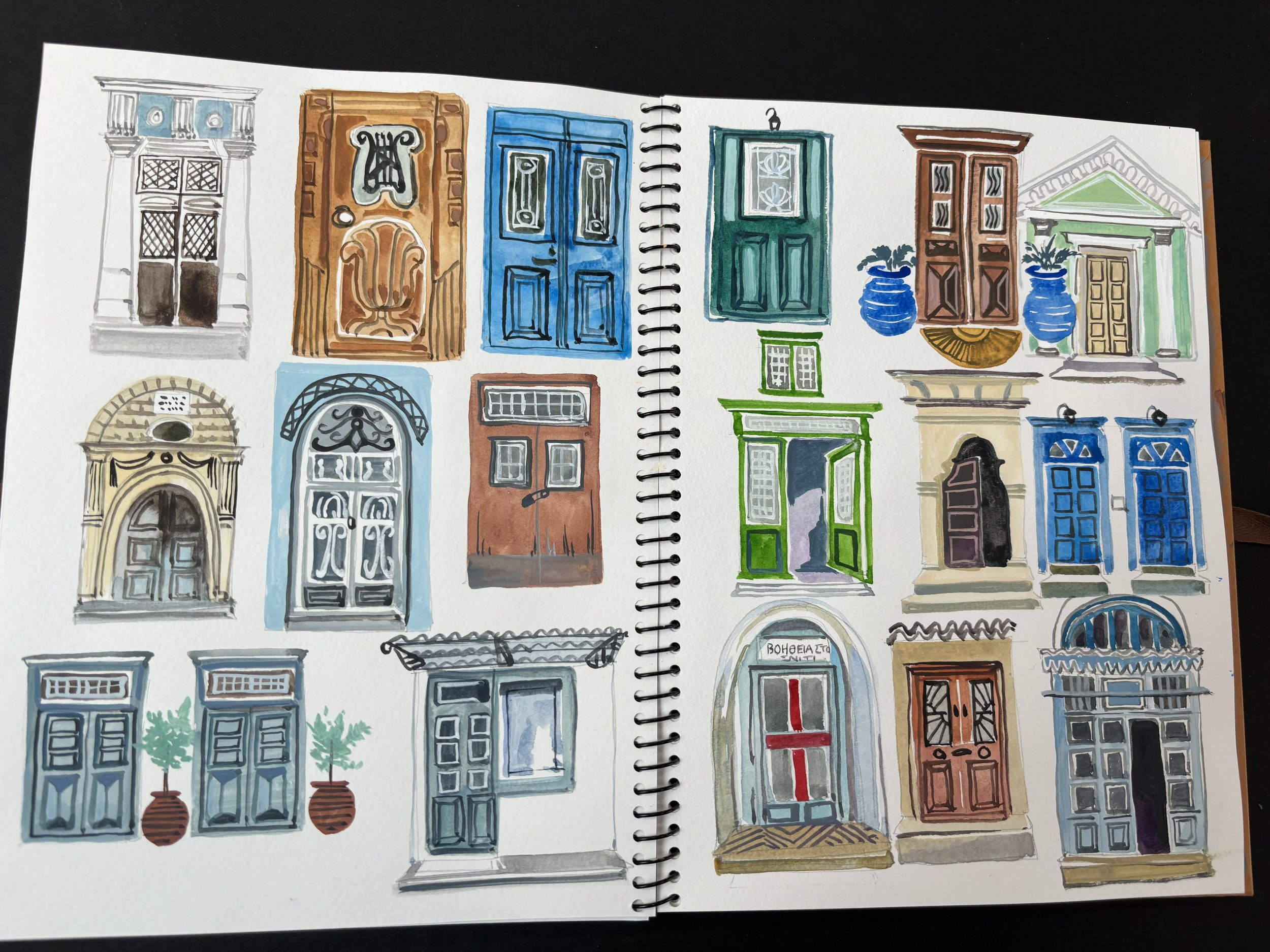 Greek Sketchbook, Doors on the Island of Hydra. October 2023