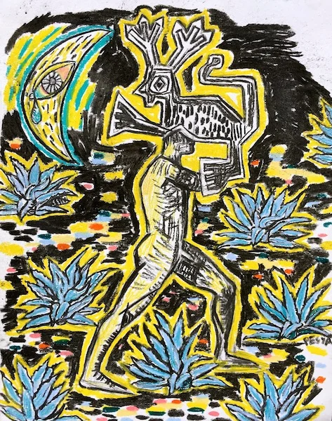 Deer Dancer at night in a blue agave field, Oaxaca 12