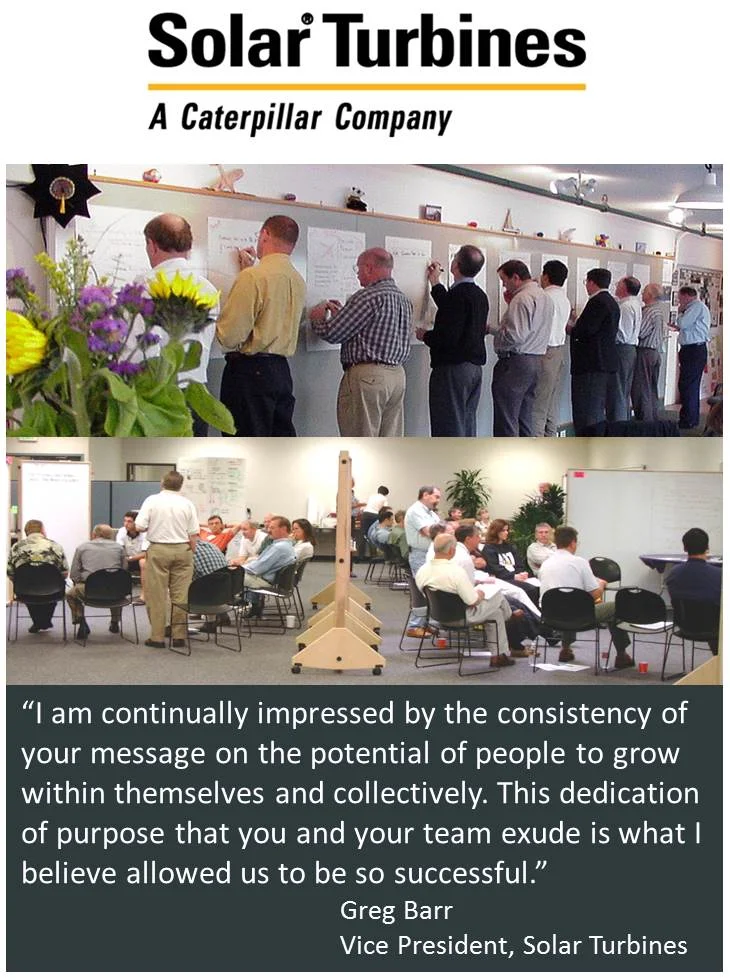 Participants are facilitated in a portable and highly- flexible collaboration work environment available to RFS clients for Rainforest events. These events were conducted in San Diego, CA, near Solar headquarters.
