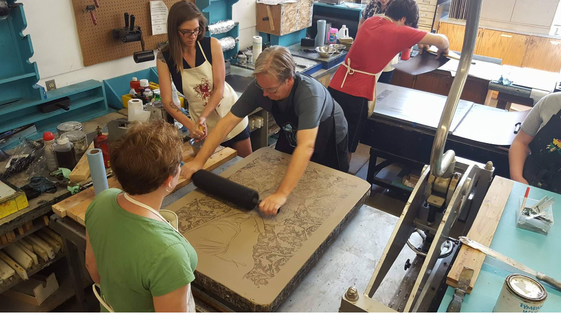   Studio process photo:  Stone lithography edition  Pea Family (Leguminosae) &nbsp;in progress during Ohio University's   Alumni Inkahoots .  Athens, Ohio.&nbsp;September, 2017. 