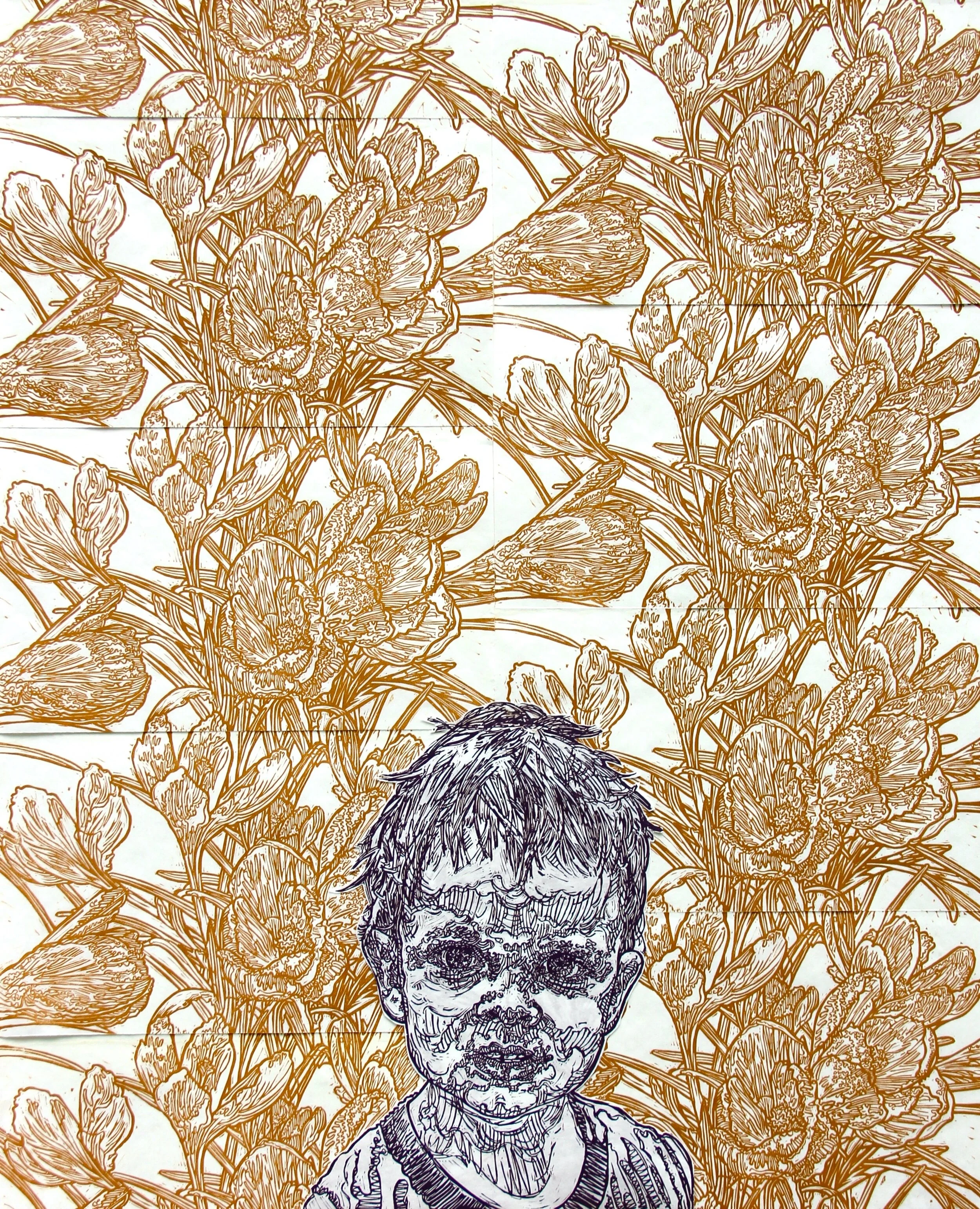  Croci (Iridaceae)  Linocut  24”x30”  2021 