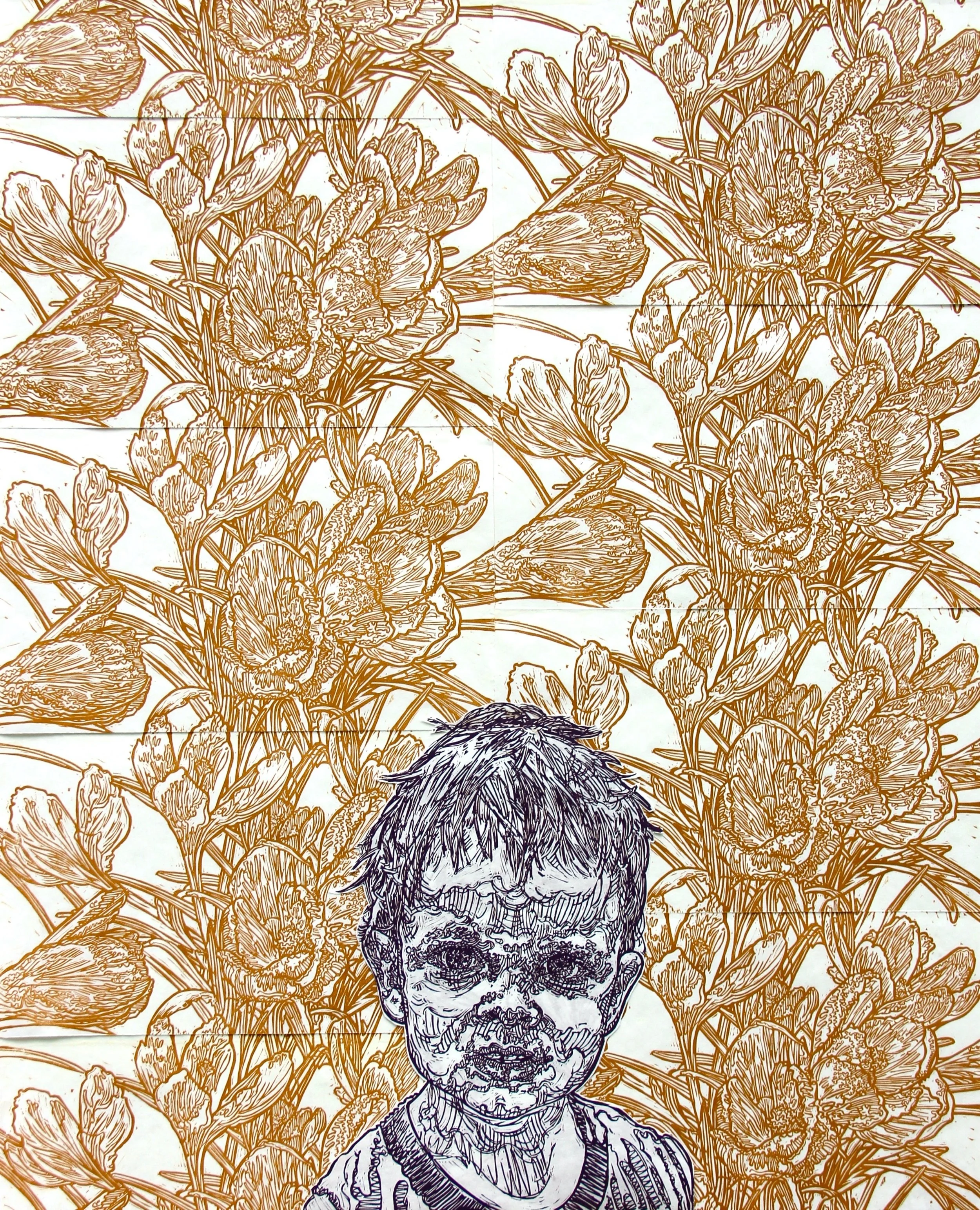   Croci ( Iridaceae )   Linocut  24”x36”  2021 