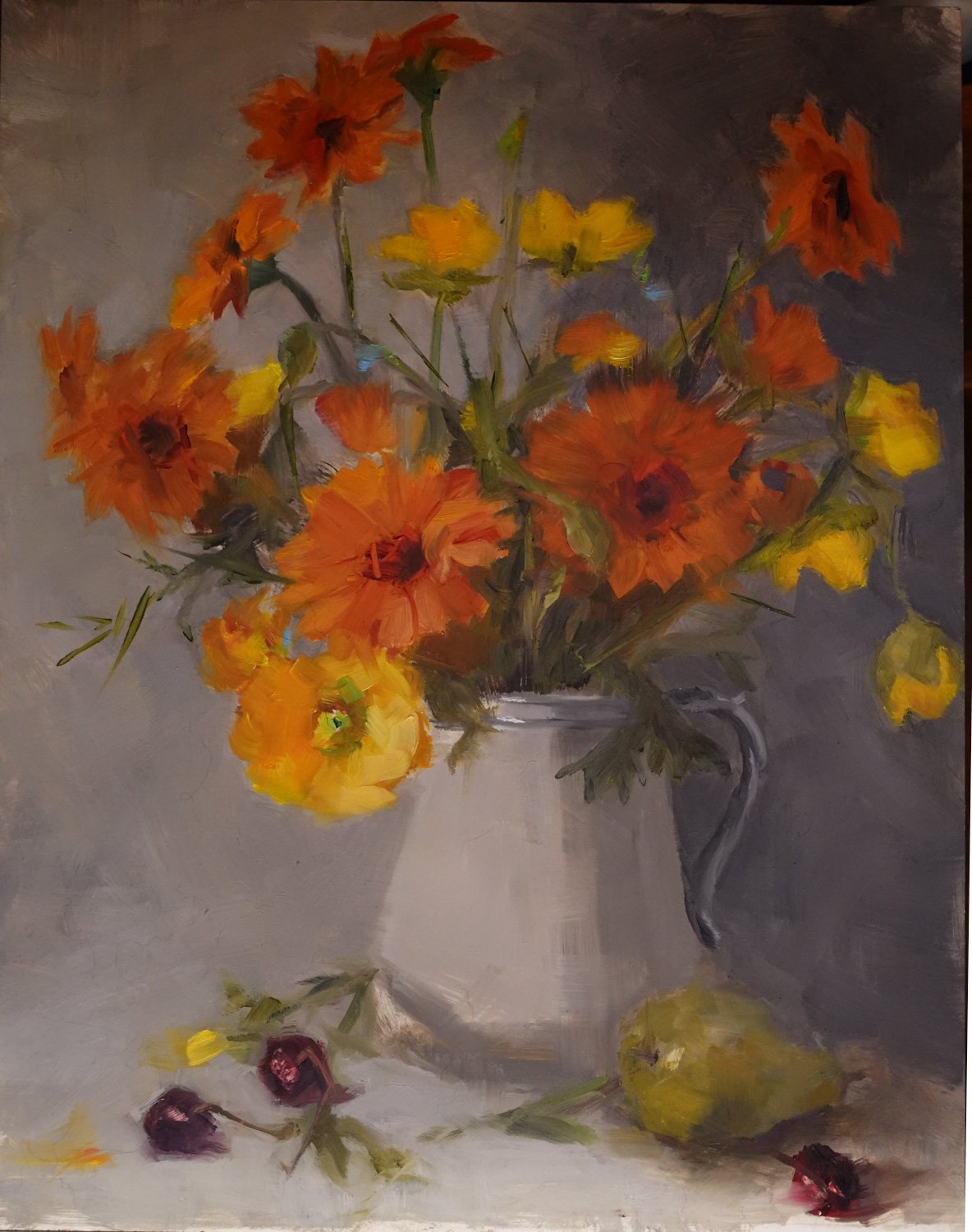 White Vase, Orange Flowers