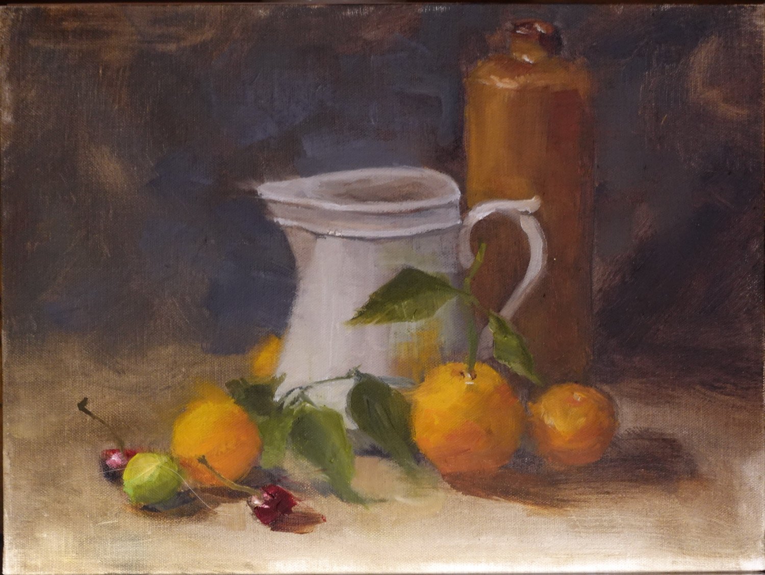 White Pitcher, Oranges, Cherries