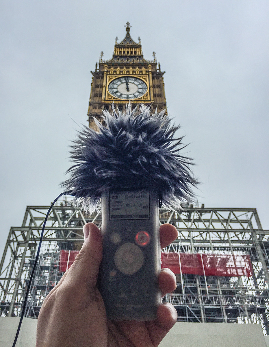 The Museum of Portable Sound Acquisitions Department collecting the sound of Big Ben's final regular 'bongs' before a 4-year silence for a long-term restoration project.