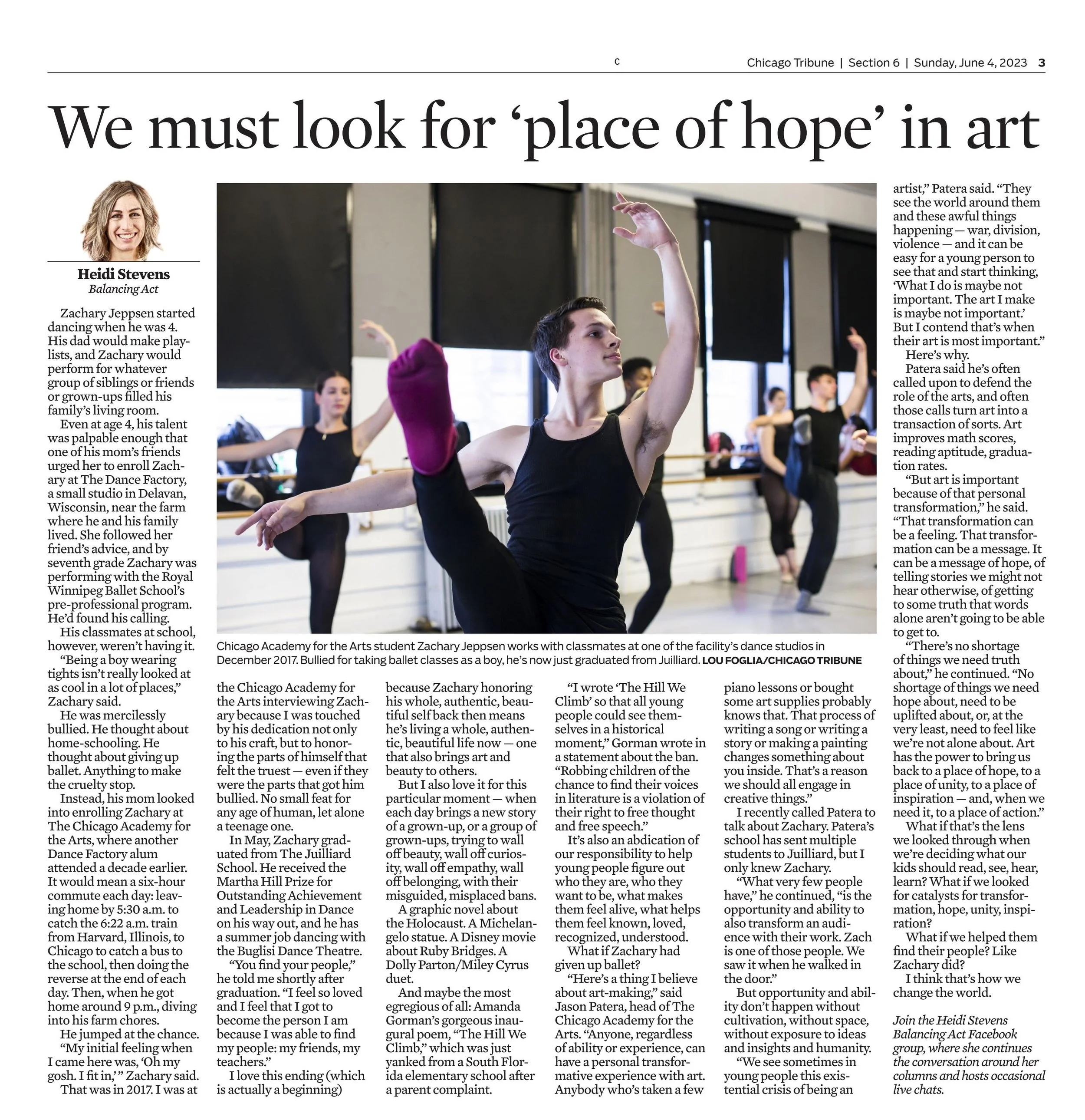 Zachary Jeppsen (Dance '18) and Jason Patera in Chicago Tribune