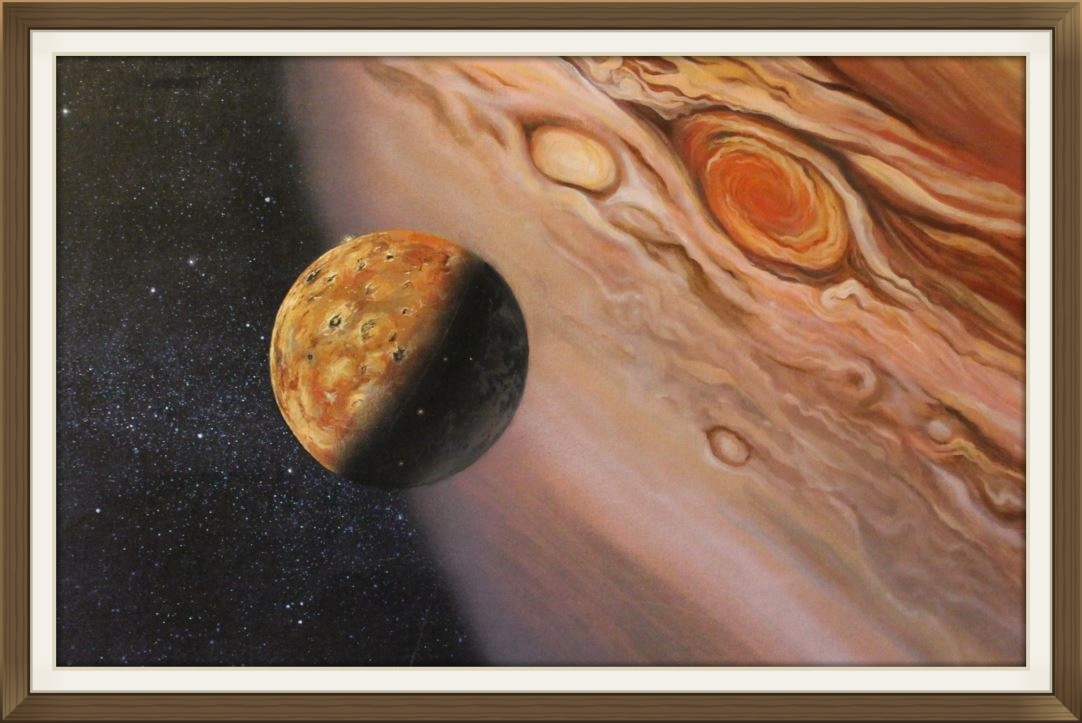 "Juipter and Io", by Clive Burrows, original art work, Space art.