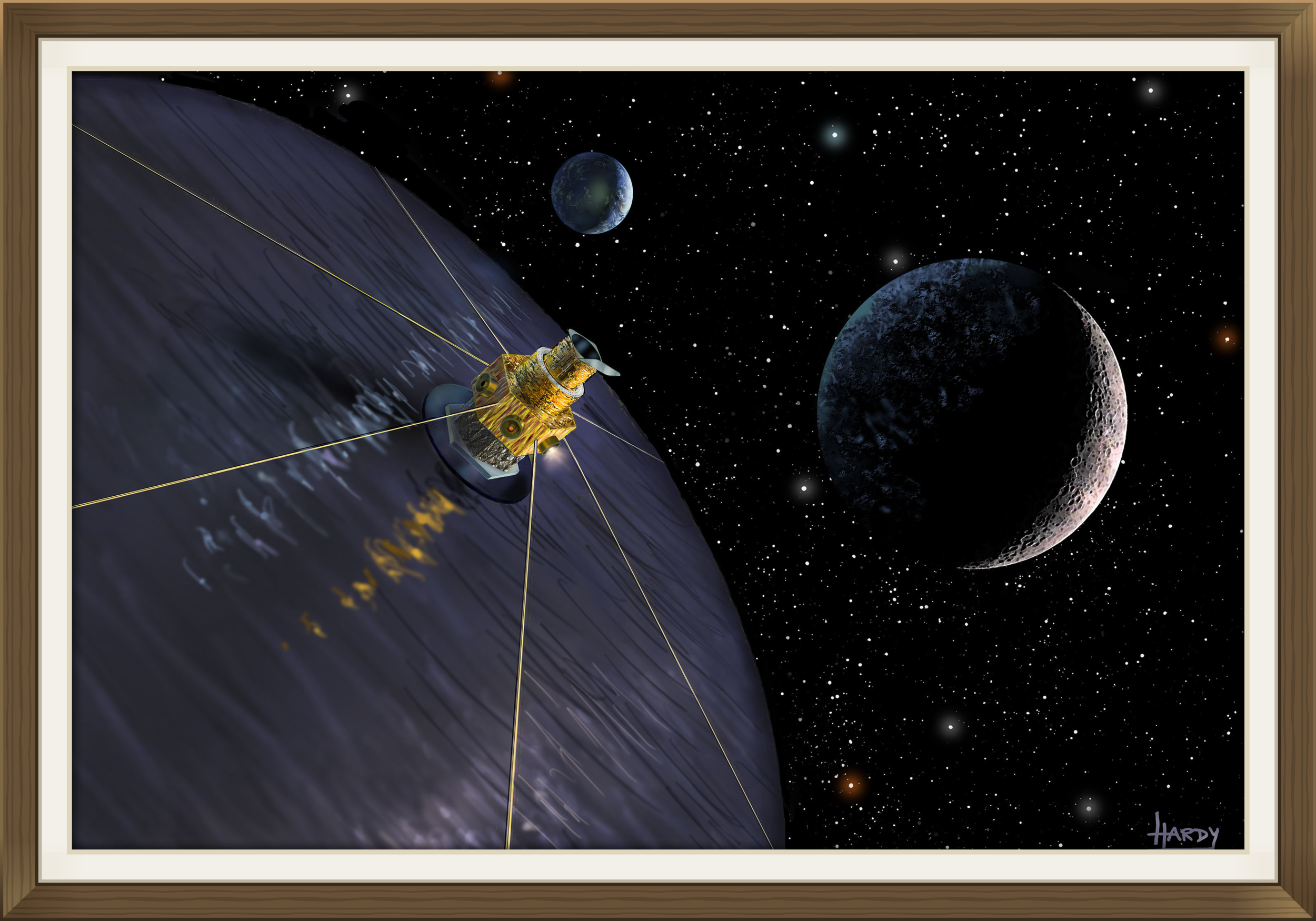 "Dragonfly", by David A Hardy, print created for laser-sail competition