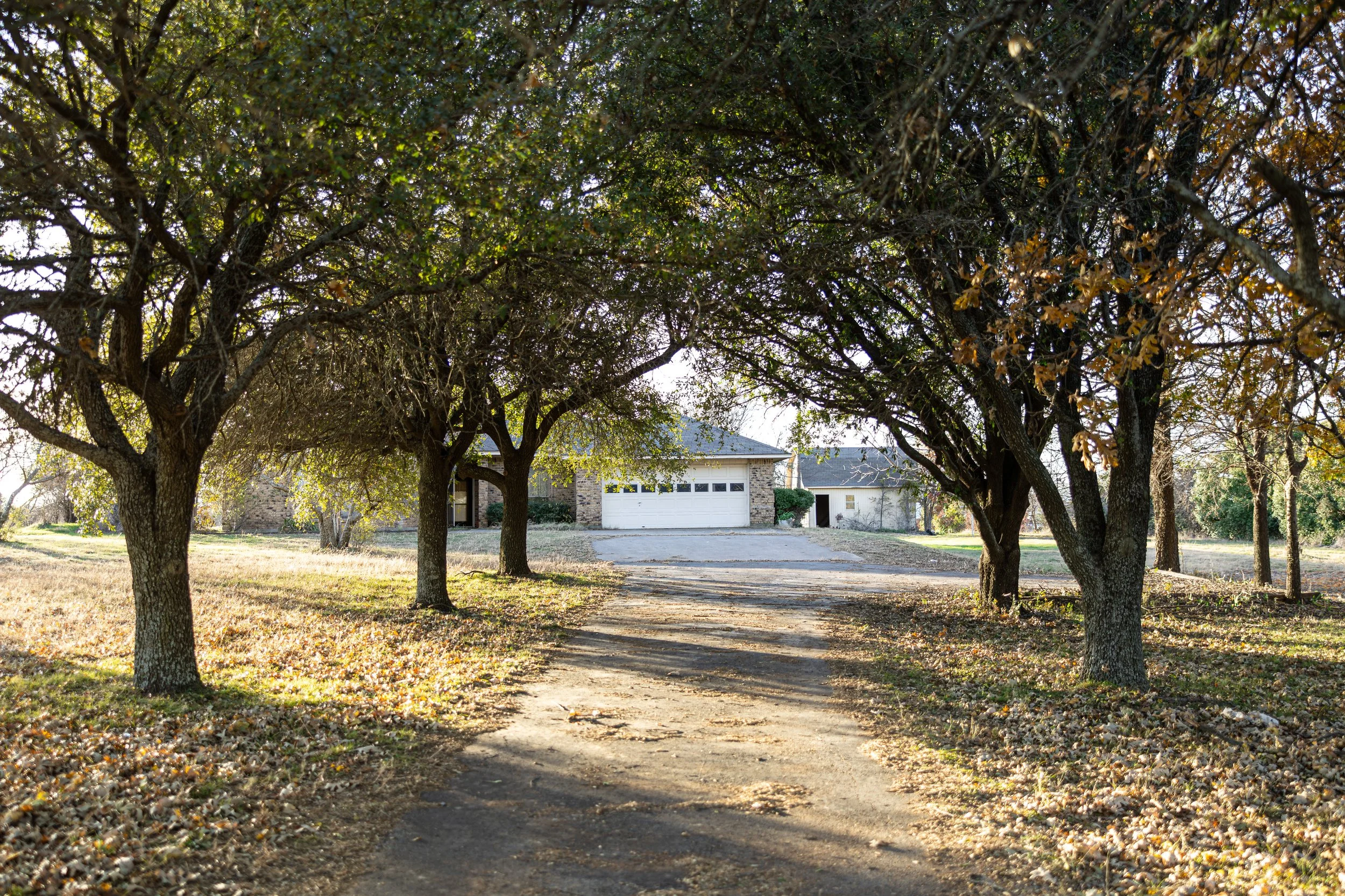 The driveway to the Heritage Birth Center in Rhome, TX.