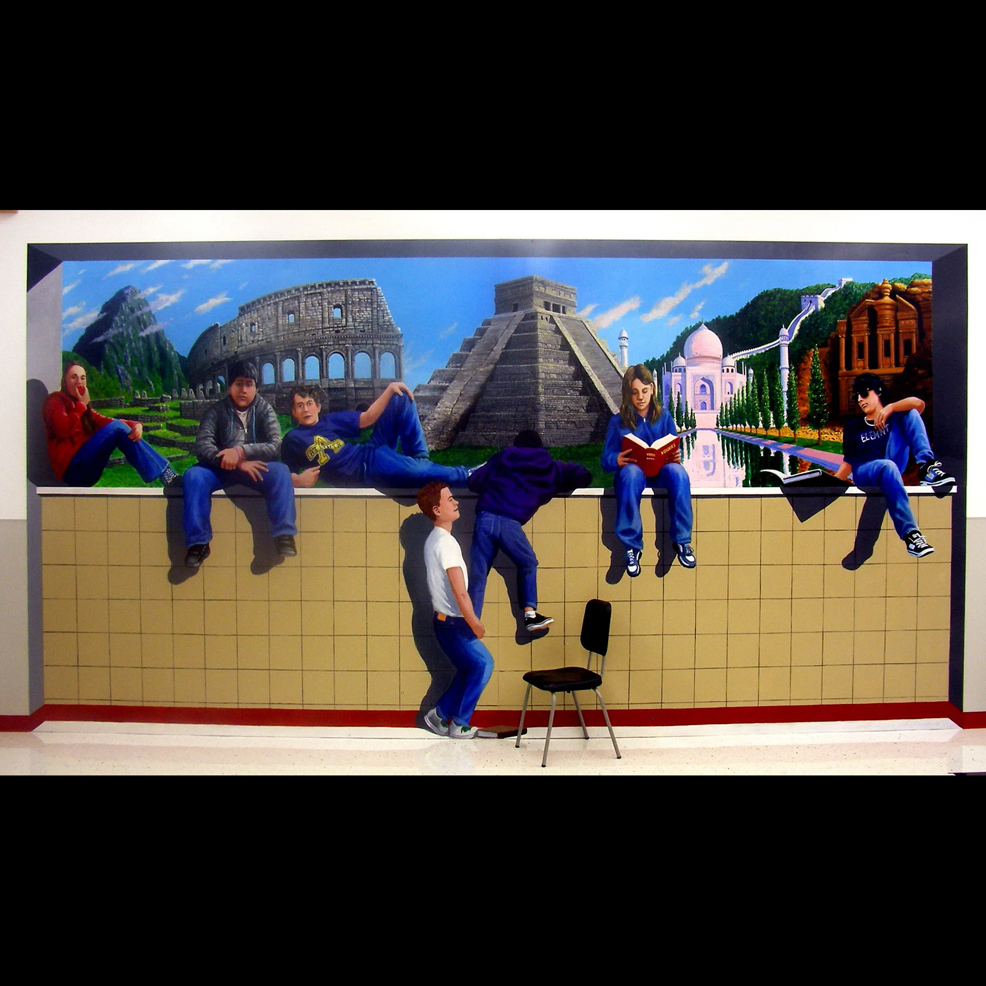 "Wonders of the World" 2009 acrylic on dibond aluminum.8'x16'  Wasilla Middle School 