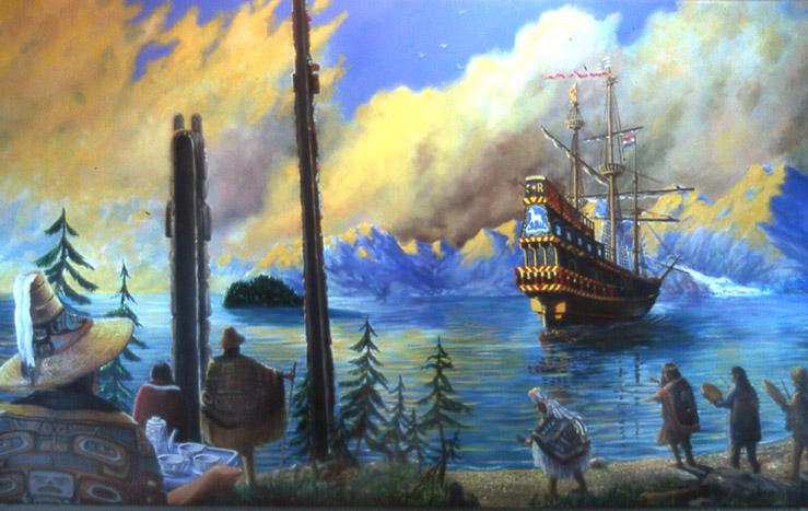 "Drake Arrives at Angoon" 6'x4' oil
