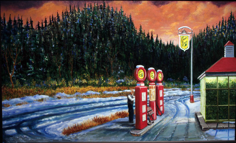  "Greenhouse Gas Station" 20"x36" oil 
