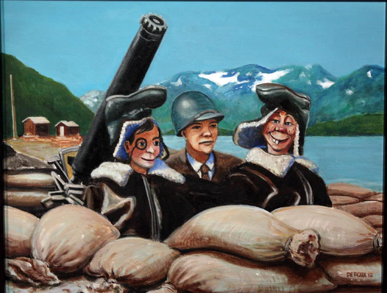 "Edgar Bergen, Adak, 1944", oil