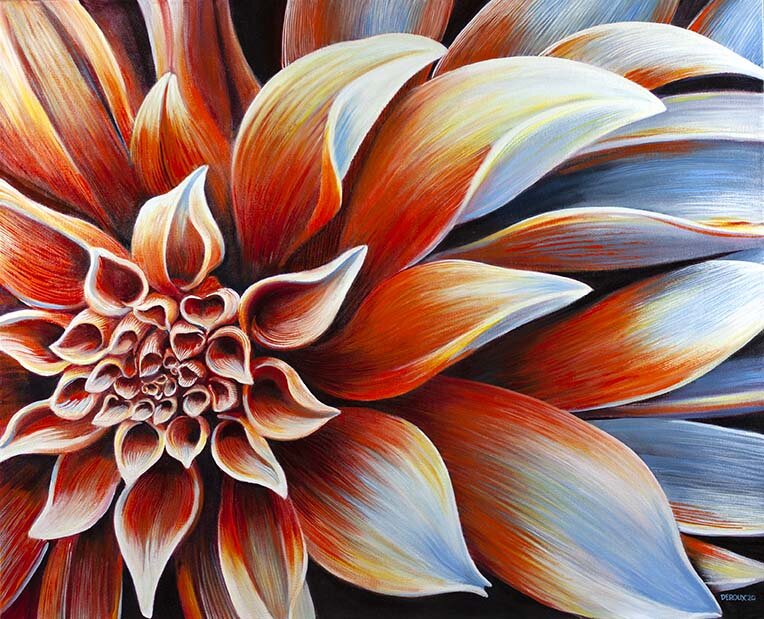  Orange Dahlia, 44”x36”, oil on canvas, 2020.   