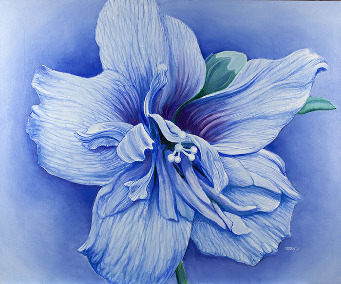 BLUE CHIFFON ROSE OF SHARON, oil on canvas, 36"x30", 2021  