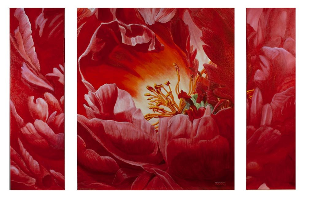 Inside a Red Peony" oil on canvas. 72"x36" 2023  