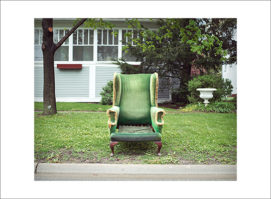 Green Chair © Katie Harwood Archival Inkjet print. 4.5" x 5.5" image on 5.5" x 7.5" paper. Printed on Canson Satin Baryta 310 gsm, Pure White. Signed.