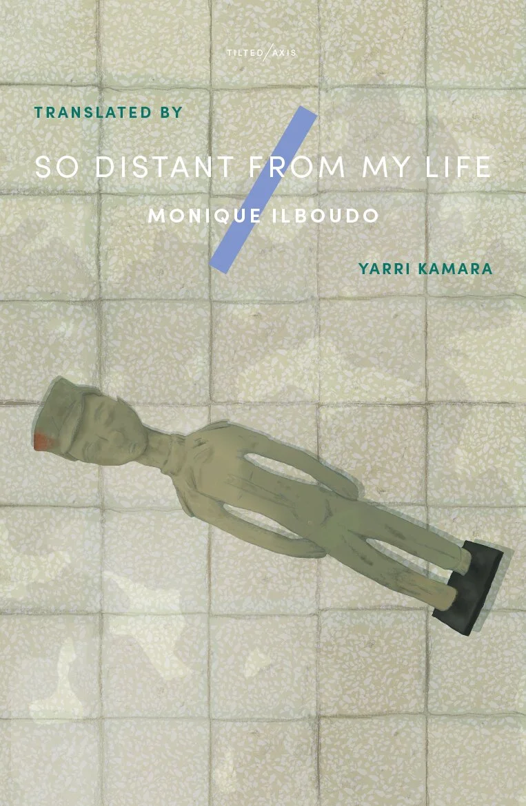 The cover of So Distant From My Life  shows a small grey statue against a lighter grey-beige tiled floor.