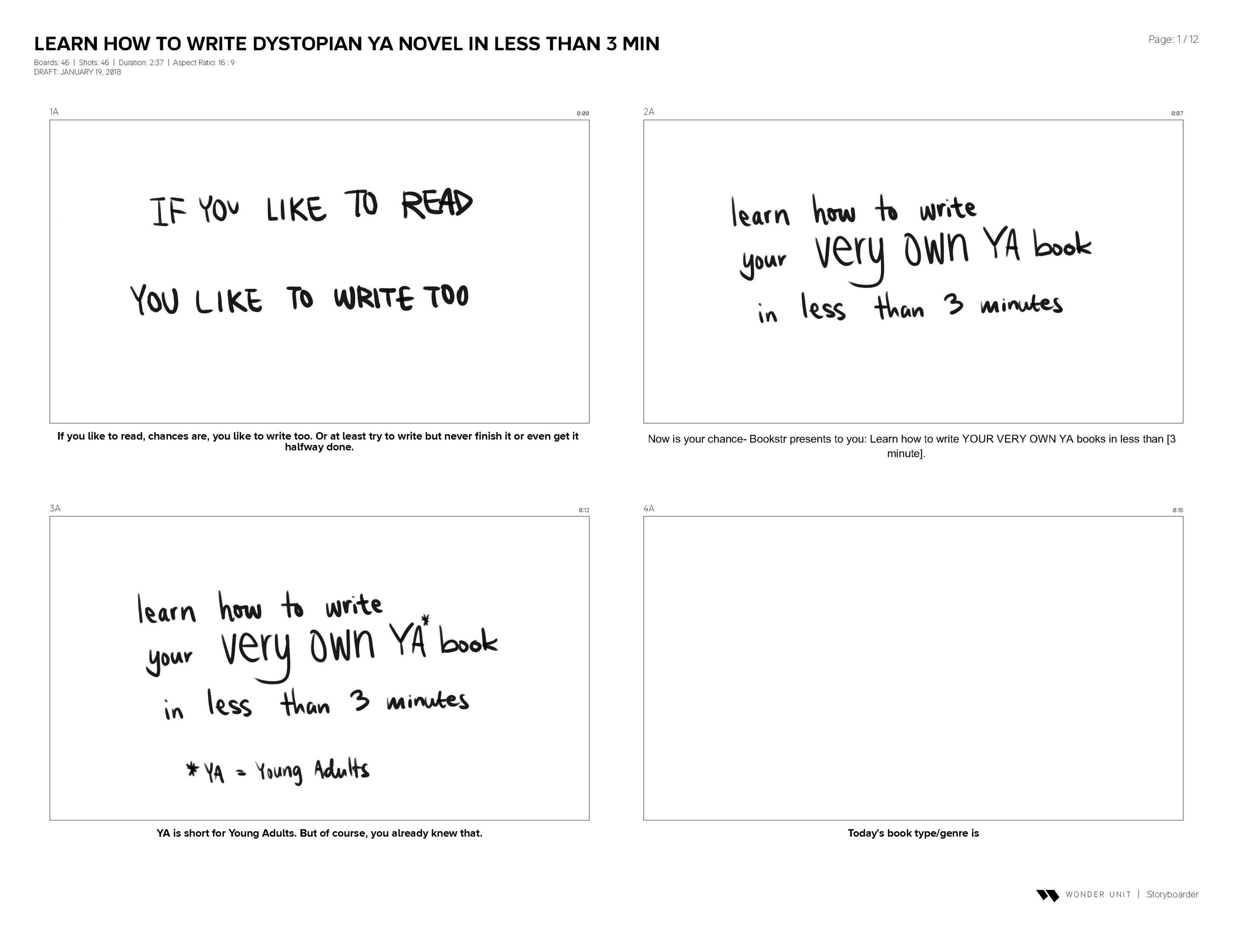 Storyboard of my video that I did for Bookstr facebook!