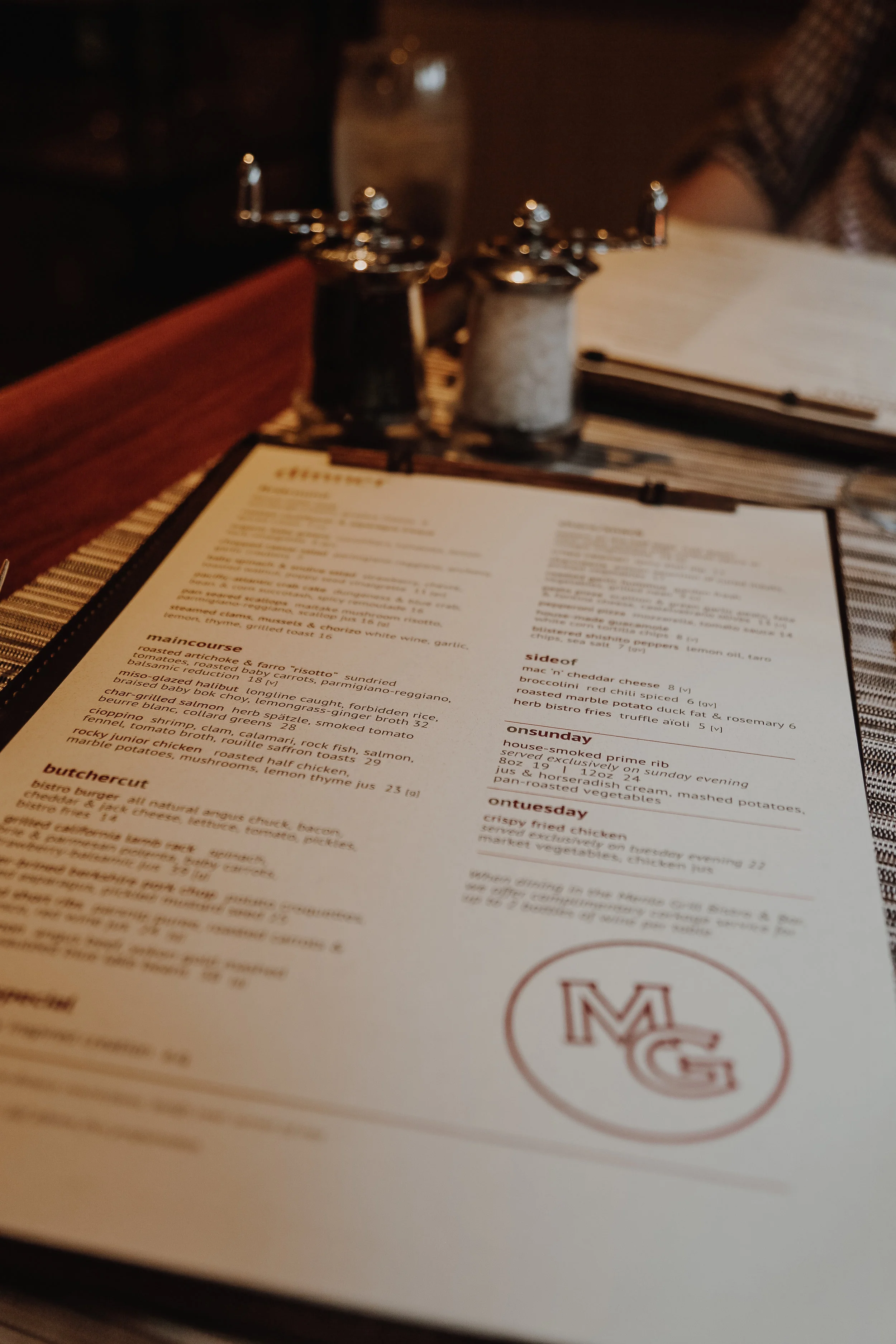 Dinner menu items range from $14-$39