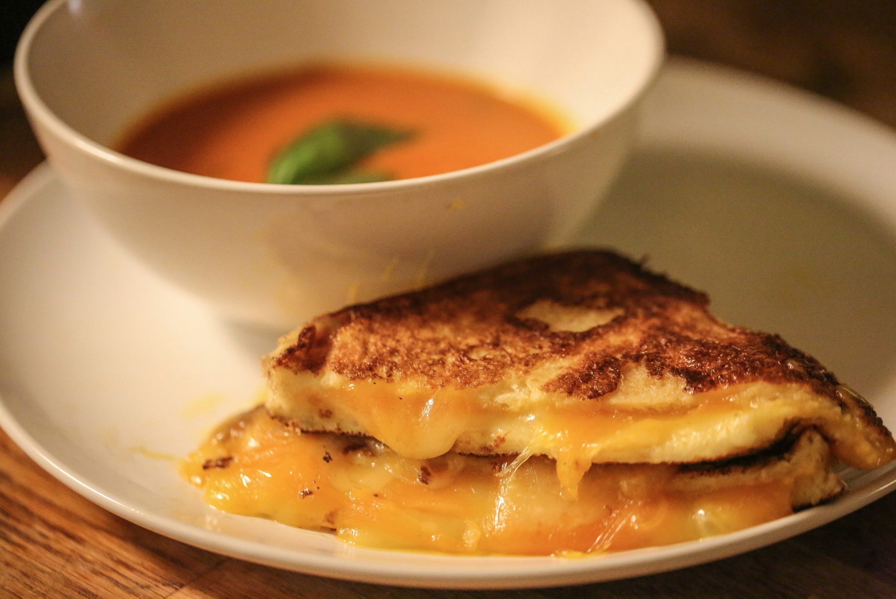 dressed up grilled cheese and tomato soup