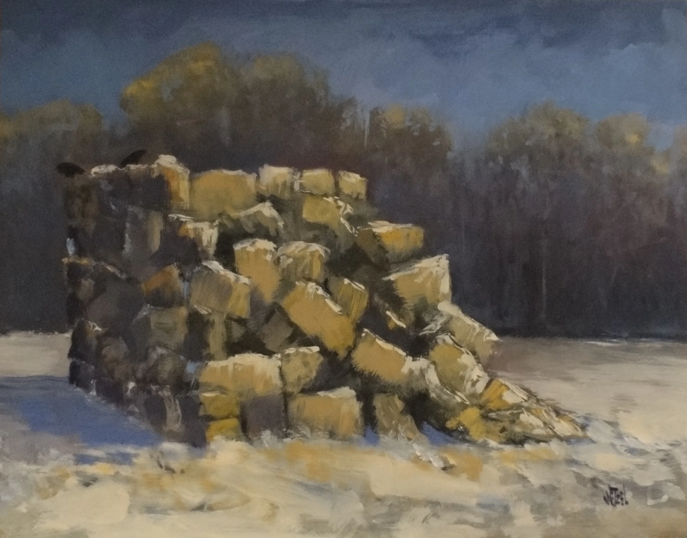 Stacked Bales and Ravens