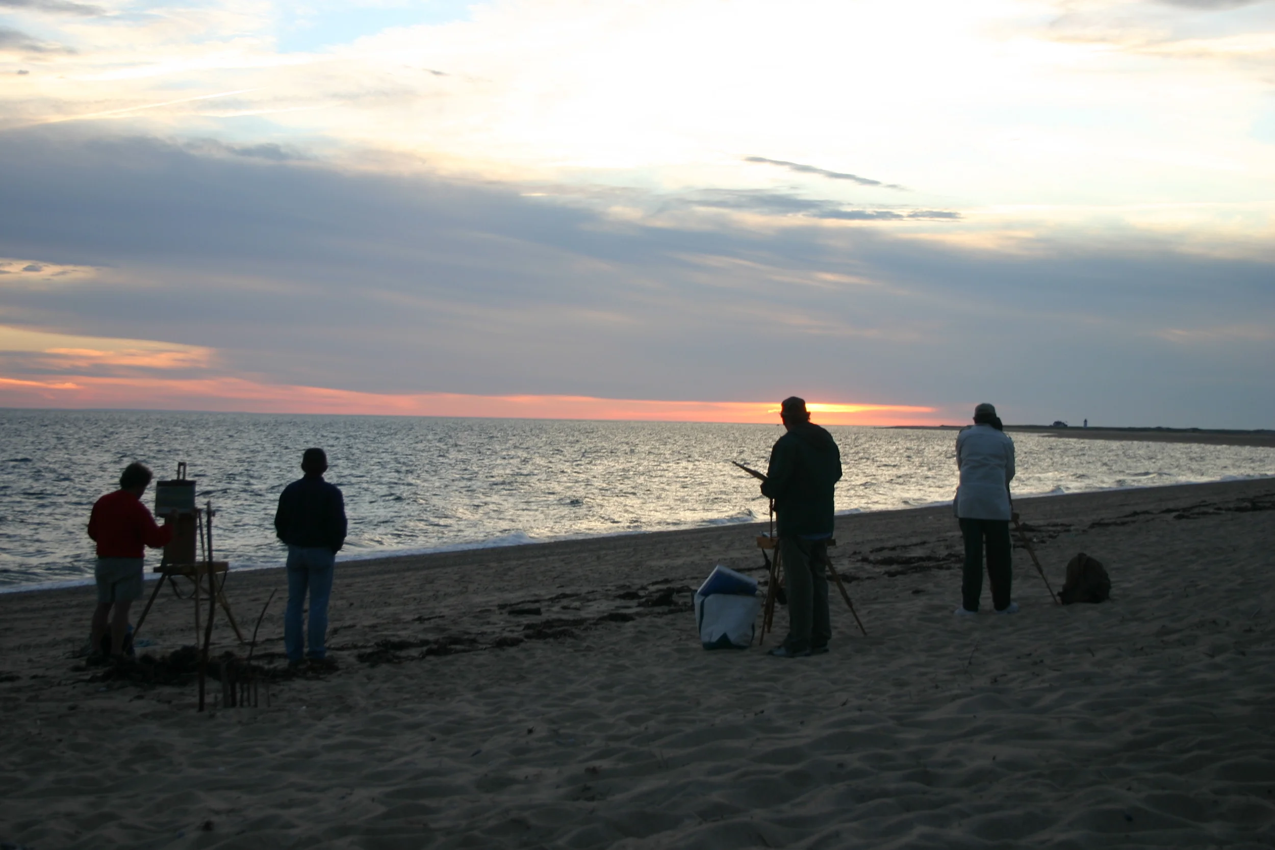 Easels on the Beach at Provincetown, Ma., Cape Cod Left to Right: JD Wissler, Robert Hughes, David R. Henry. Steve Wetzel Photograph by Jonathan Frazier