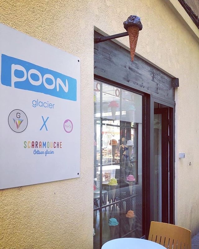 All of the pieces installed @poon.glacier in France! Just finished the bigger exterior piece and previously did nine large cones for the window front! Turned out really great, happy to have the opportunity to work on such fun stuff and they did a gre