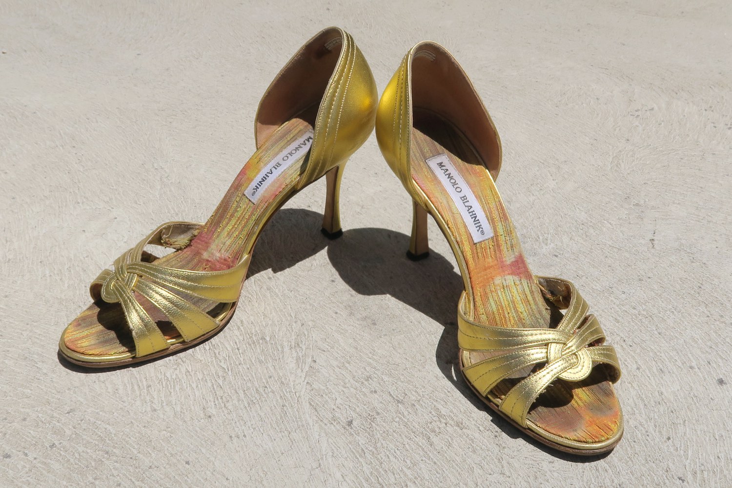 gold manolo blahnik shoes