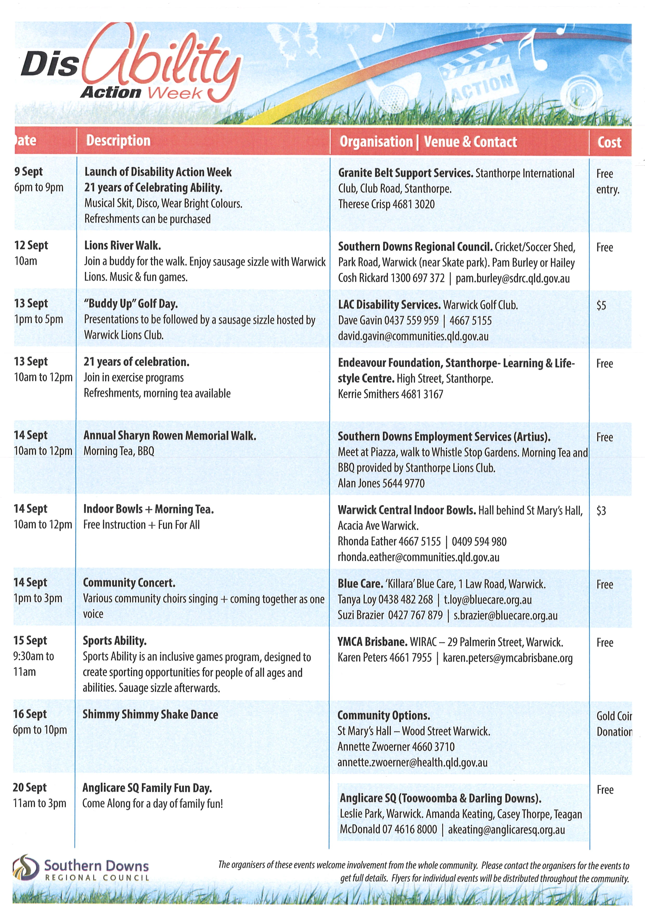 Disability Action Week Calendar of Events